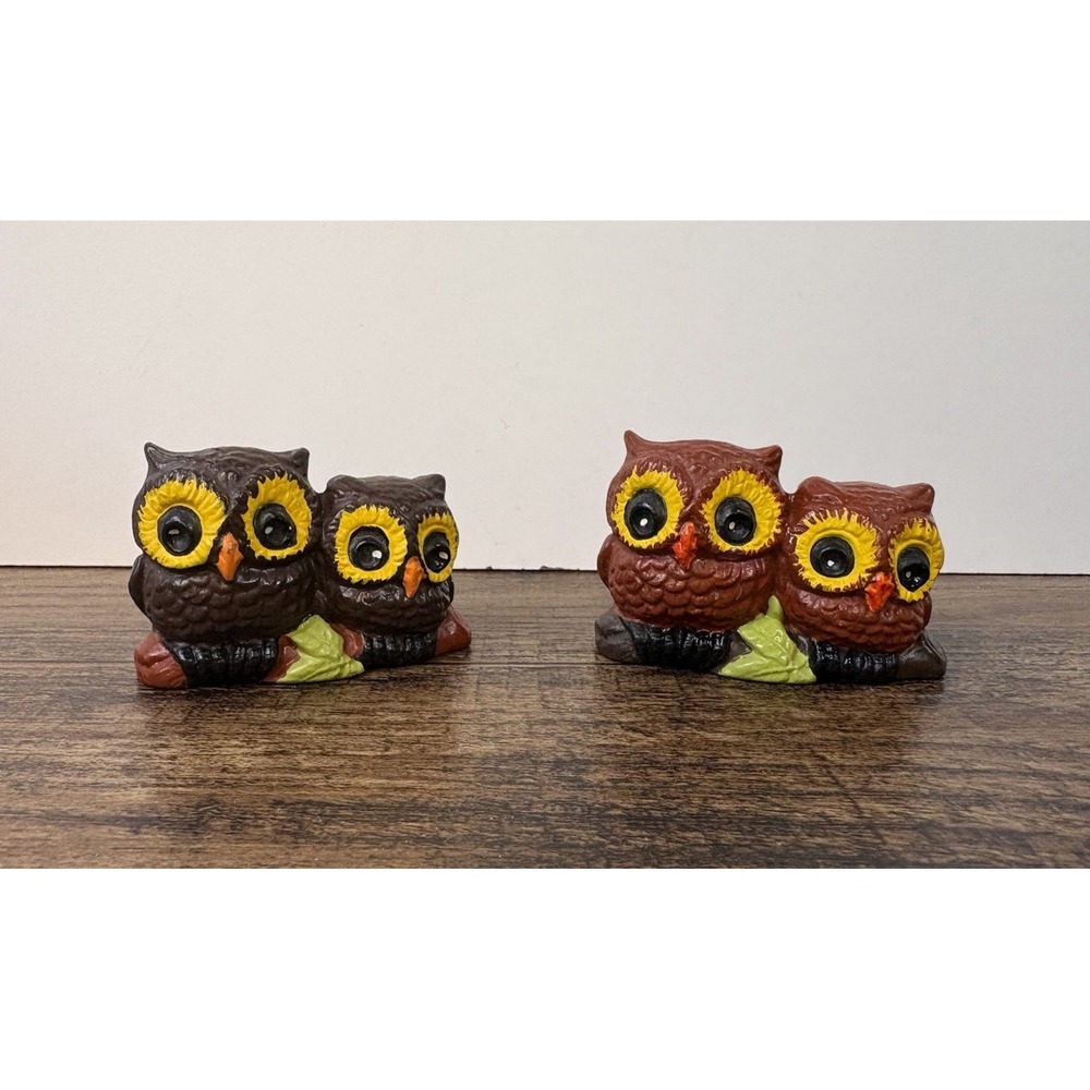 Lot Of 2 Vintage Mini 1.5" Ceramic Owl Figurine Couples Decor Hand Painted